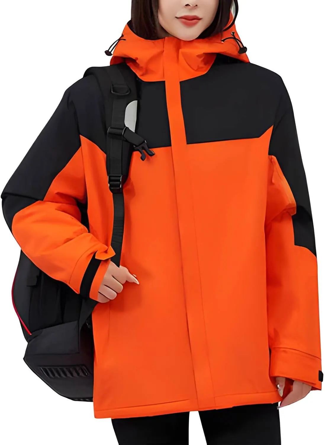 Women's Waterproof Ski Jackets Warm Long Sleeve Zip Pocket Hooded Jacket Windproof Hiking Jacket for Women Winter
