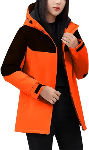 Women's Waterproof Ski Jackets Warm Long Sleeve Zip Pocket Hooded Jacket Windproof Hiking Jacket for Women Winter