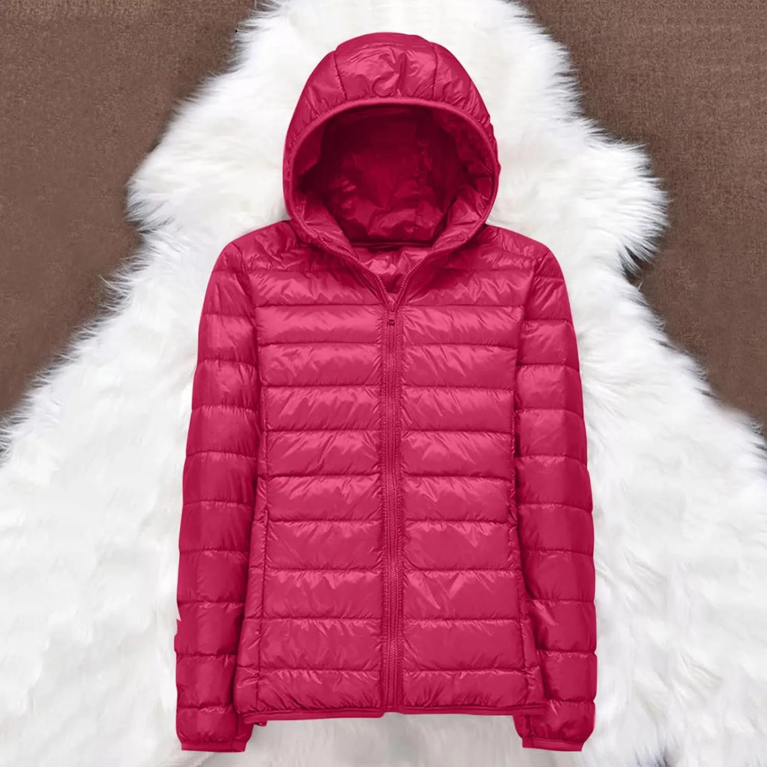 Women's Winter Zip Puffer Jacket Lightweight Packable Hooded Puffer Jacket Warm Down Coats Waterproof Ski Jackets