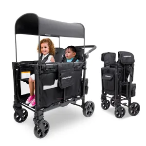 WONDERFOLD W2 Elite Pro Stroller Wagon (2 Seater) - Collapsible Wagon Stroller with Seats with 5-Point Harnesses, Adjustable Push Handle, and Adjustable Sun Canopy, Jet Black