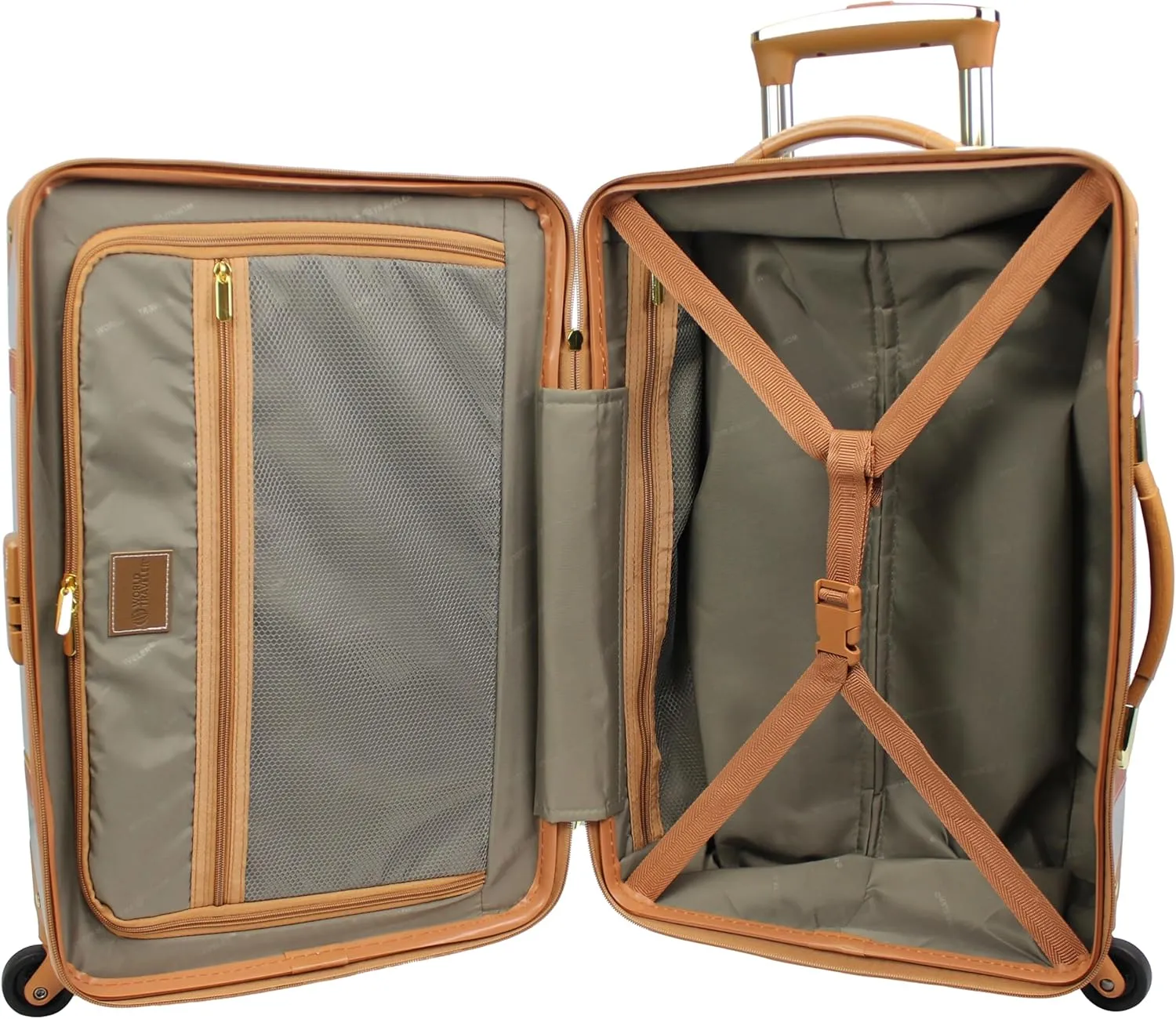 World Traveler Gatsby Vintage Style Hardside Carry-On Retro Train Case Spinner Luggage, Ivory, 2-Piece Set (Tote/20-Inch)