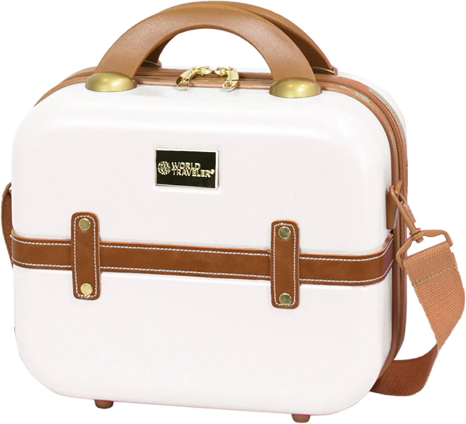 World Traveler Gatsby Vintage Style Hardside Carry-On Retro Train Case Spinner Luggage, Ivory, 2-Piece Set (Tote/20-Inch)