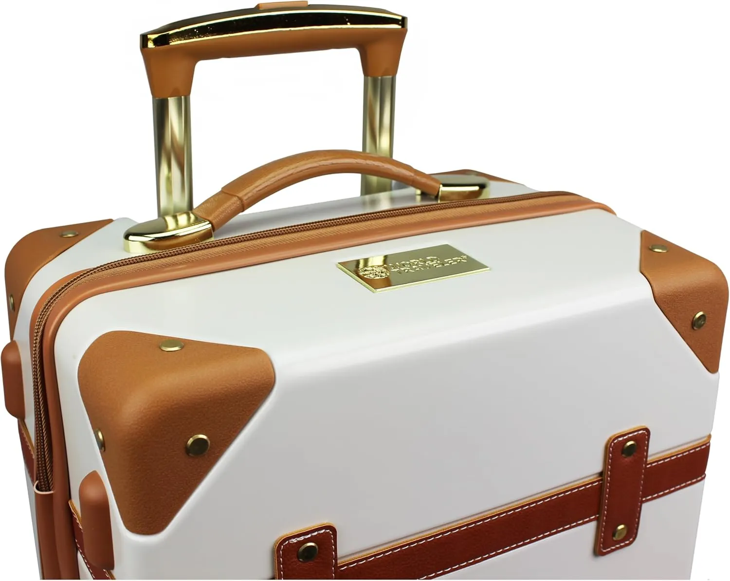 World Traveler Gatsby Vintage Style Hardside Carry-On Retro Train Case Spinner Luggage, Ivory, 2-Piece Set (Tote/20-Inch)