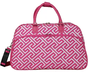 World Traveler Prints 21-Inch Carry-On Shoulder Duffel Bag, Greek Key H Fuchsia White