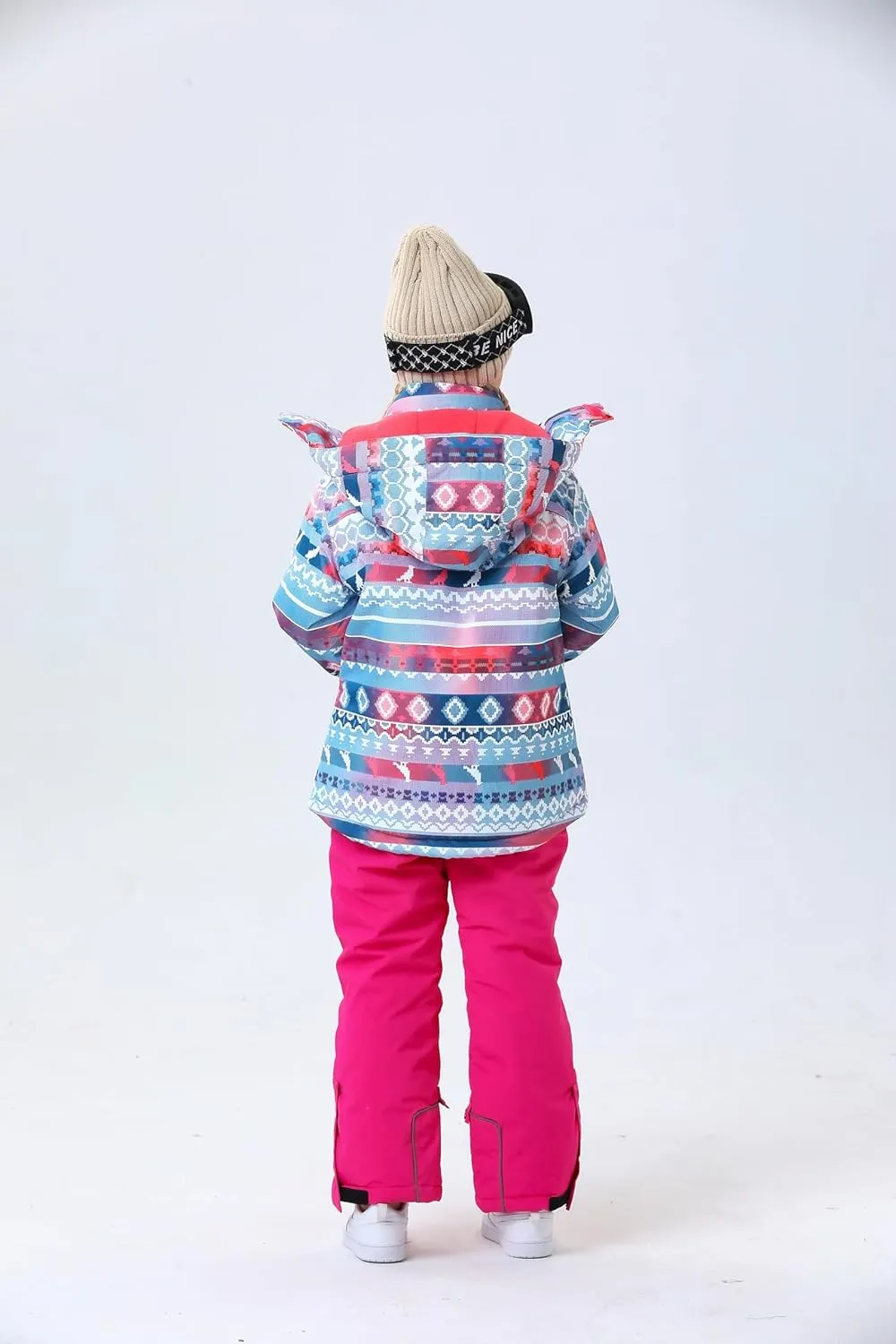 WOWULOVELY Girls Thicken Warm Snowsuit Hooded Ski Jacket Pants 2 Pcs Set Skiing Jacket with Pants