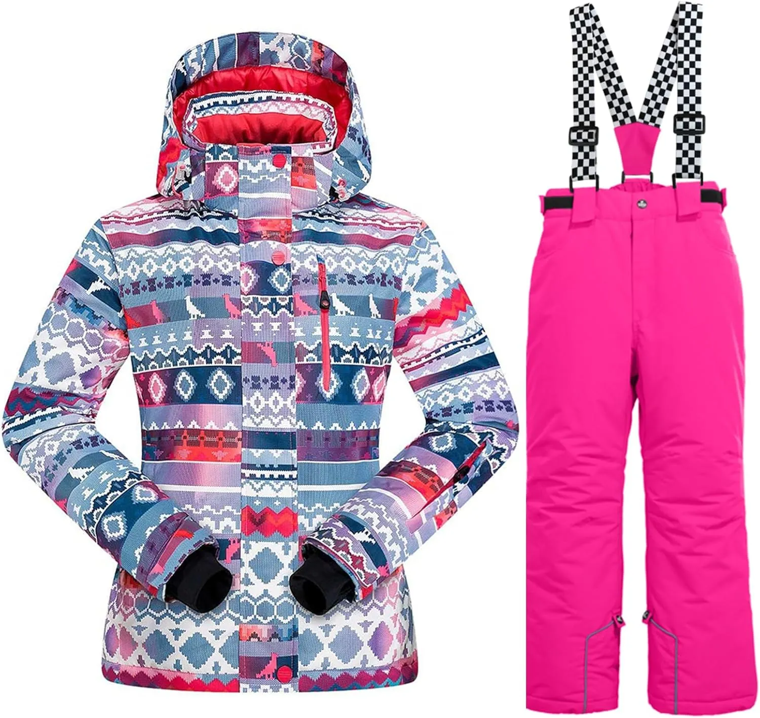 WOWULOVELY Girls Thicken Warm Snowsuit Hooded Ski Jacket Pants 2 Pcs Set Skiing Jacket with Pants