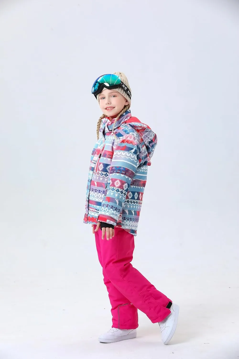 WOWULOVELY Girls Thicken Warm Snowsuit Hooded Ski Jacket Pants 2 Pcs Set Skiing Jacket with Pants
