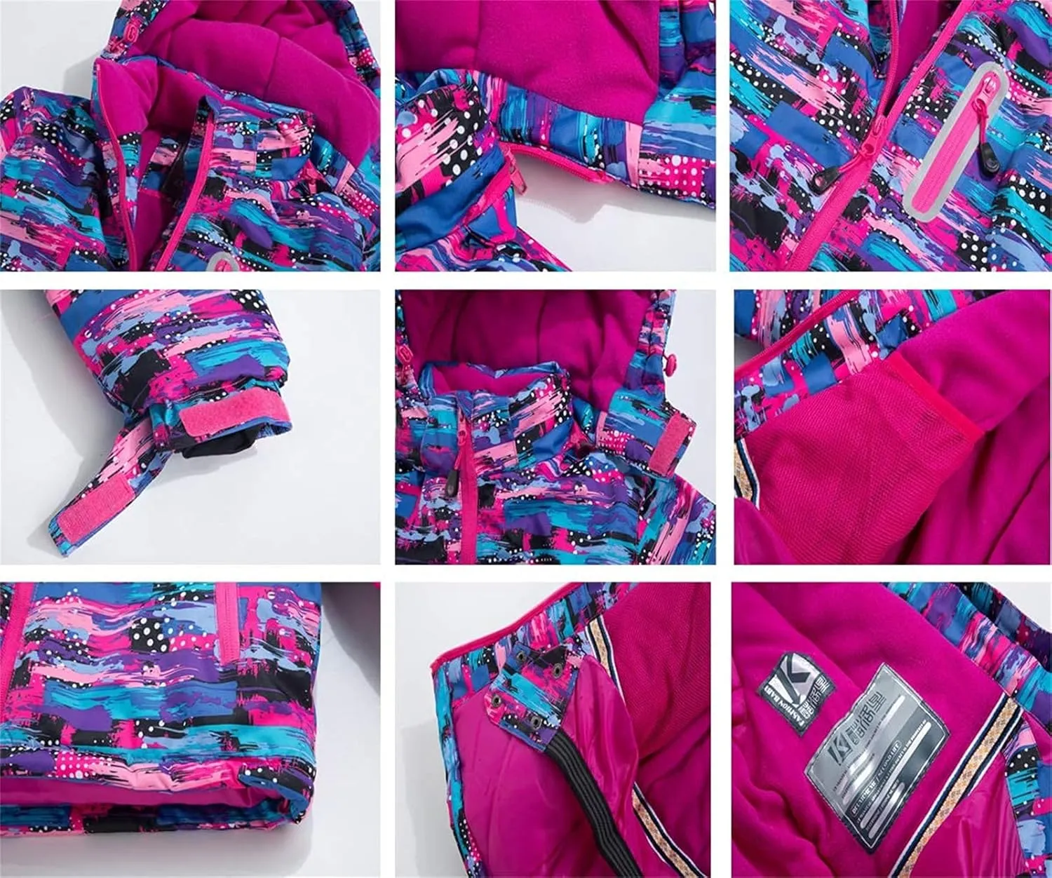 WOWULOVELY Girls Thicken Warm Snowsuit Hooded Ski Jacket Pants 2 Pcs Set Skiing Jacket with Pants