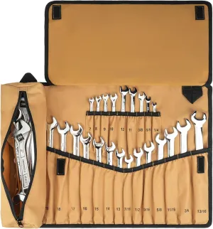 Wrench Roll Organizer,Wrench Roll Up Pouch with 23 1 Pockets,Heavy Duty Tool Roll for Metric & SAE Wrenches,Large Wrench Holder Organizer Bag for Men,Mechanics(Brown)