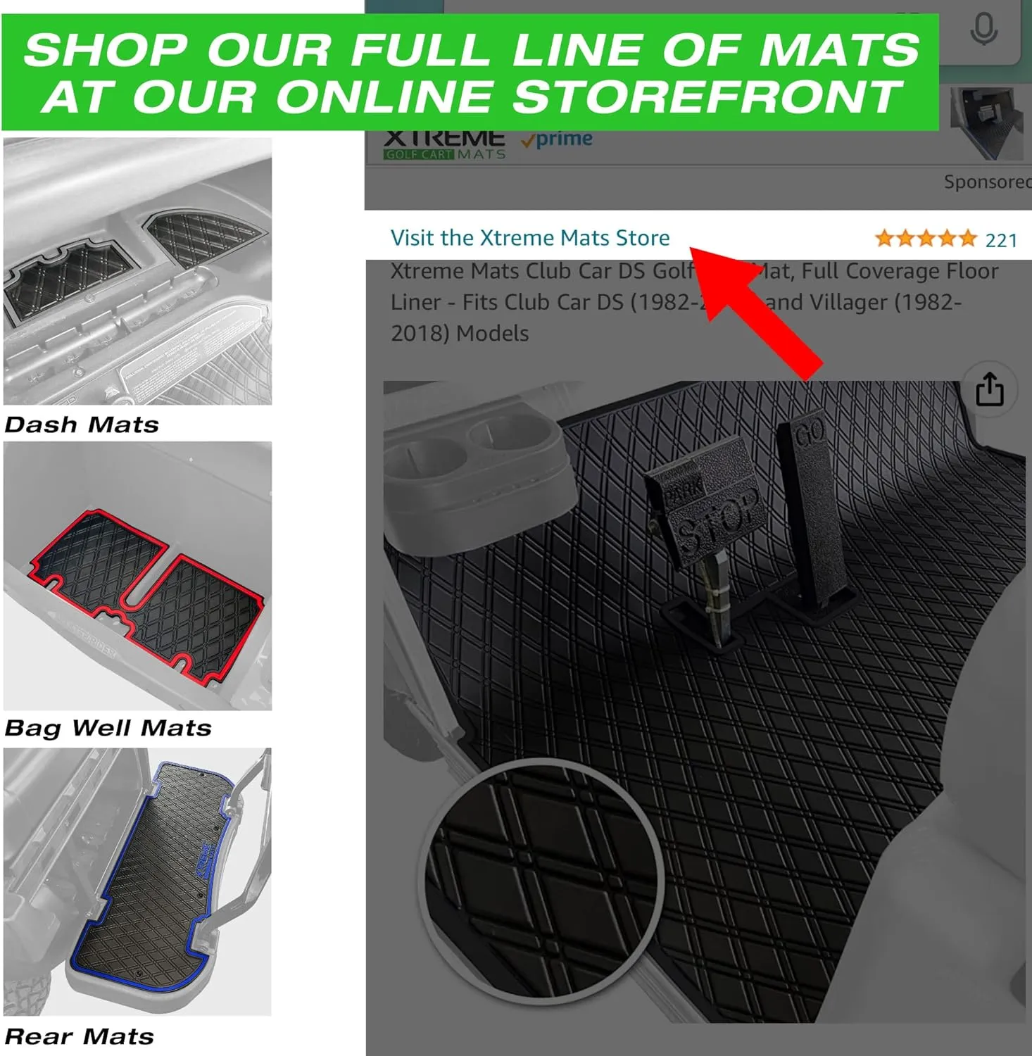 Xtreme Mats Full Coverage Rubber Golf Cart Floor Mat Compatible with Yamaha Brand Golf Carts Drive2 EFI QuieTech (All Black)