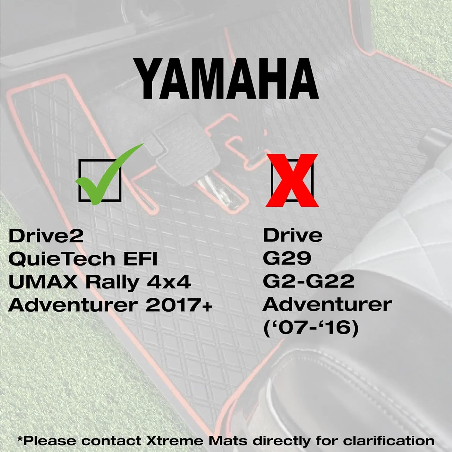 Xtreme Mats Full Coverage Rubber Golf Cart Floor Mat Compatible with Yamaha Brand Golf Carts Drive2 EFI QuieTech (All Black)