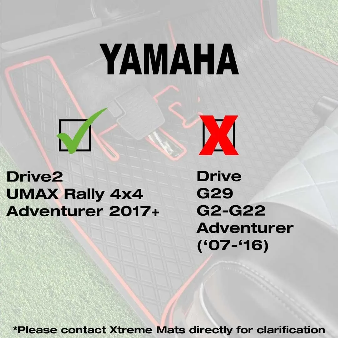 Xtreme Mats Golf Cart Floor Mat Compatible with Yamaha Drive2, Full Coverage Golf Cart Floor Liner Mat - Fits Yamaha Drive2 Models Only (2017-2023) & UMAX Rally 4x4 - Black with Blue Trim