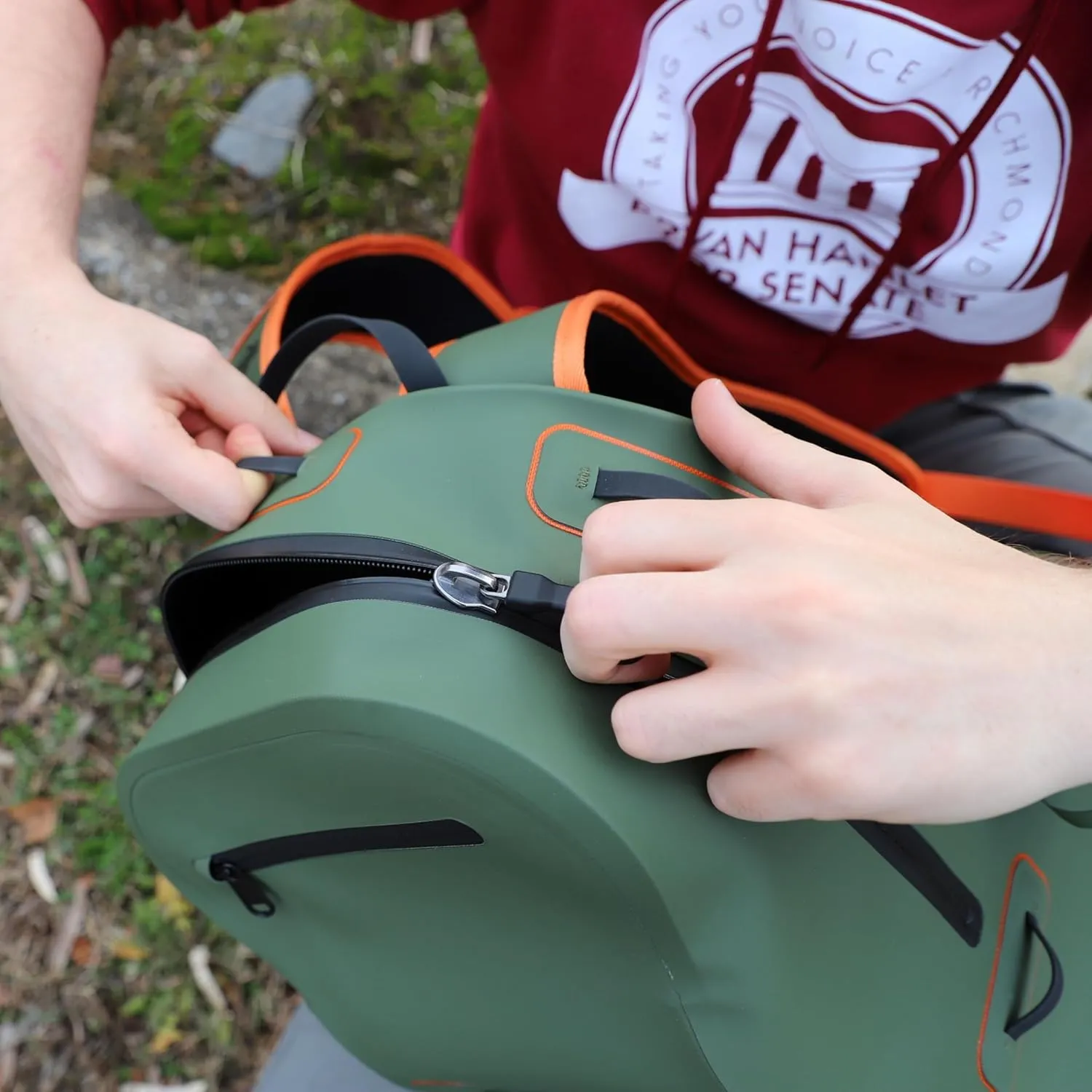 YakAttack 28L BackWater DryPak Waterproof Backpack - Green/Orange | Dry Bag Backpack for Kayaking, Fishing & Hiking | Floating Waterproof Bag | Lightweight Outdoor Marine Gear | 10" x 22" x 12"