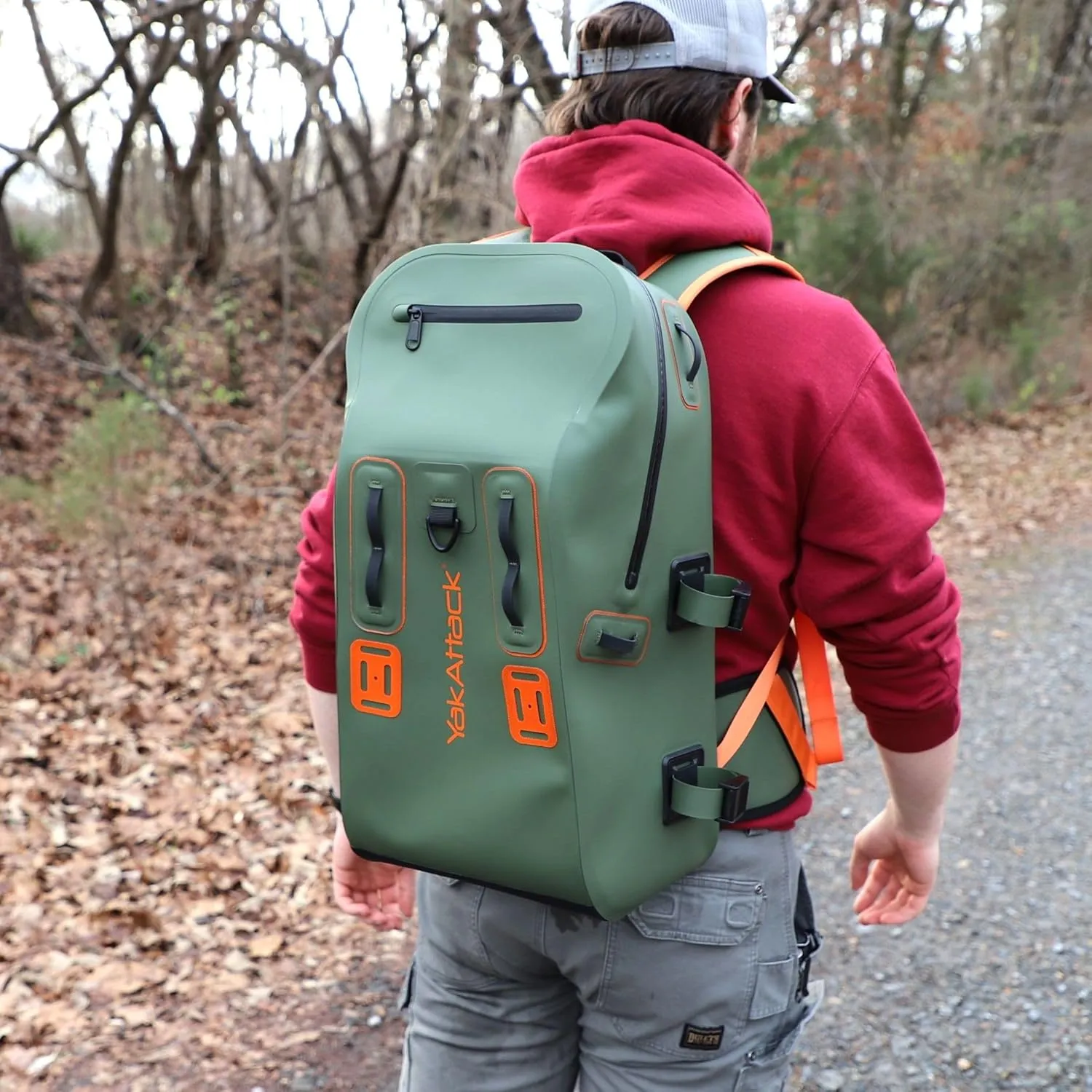 YakAttack 28L BackWater DryPak Waterproof Backpack - Green/Orange | Dry Bag Backpack for Kayaking, Fishing & Hiking | Floating Waterproof Bag | Lightweight Outdoor Marine Gear | 10" x 22" x 12"