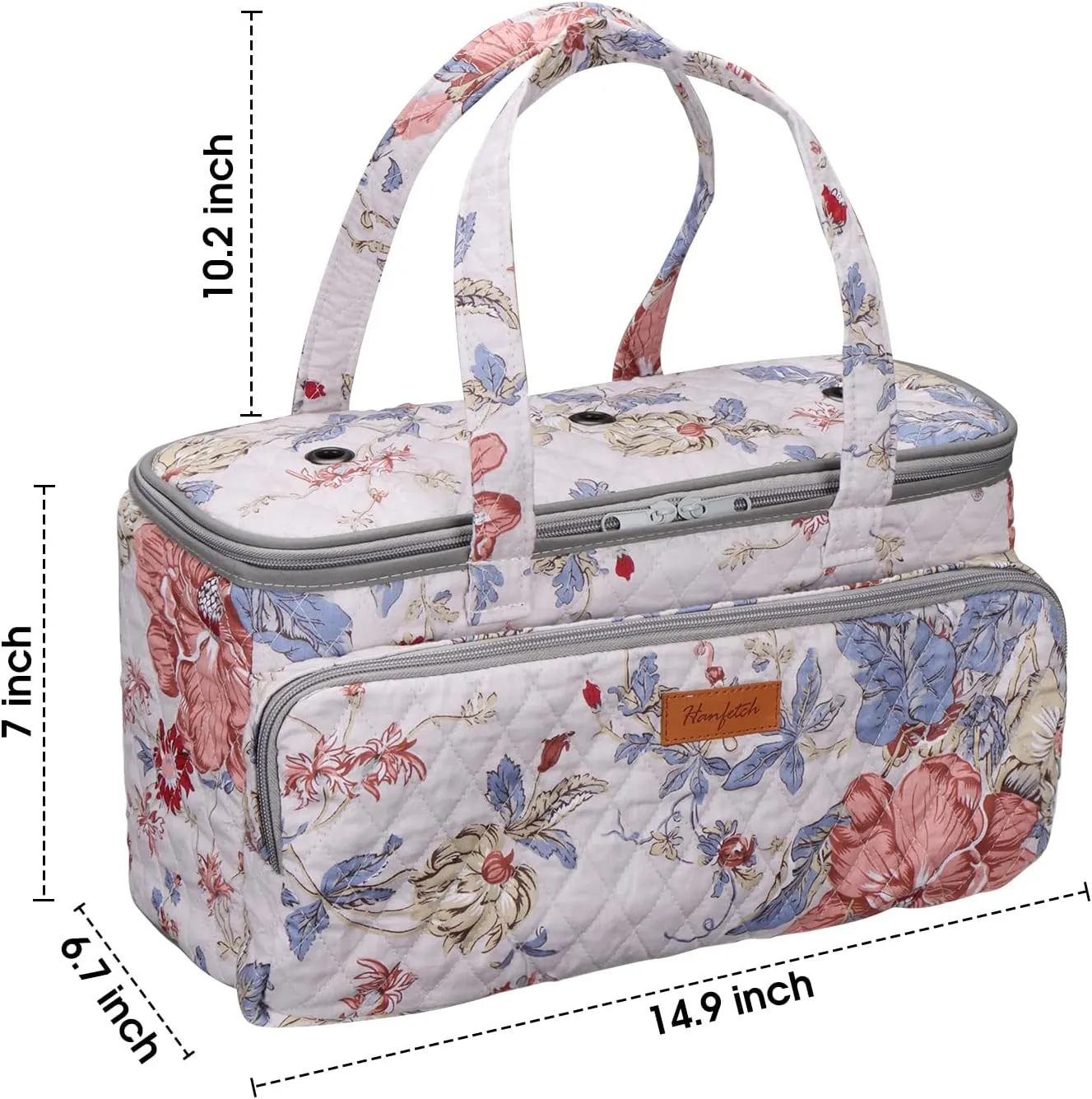 Yarn Bag-Large Size-Yarn Storage Organizer with Grommets-Portable Crochet Bag for Yarn Skeins-Crochet Hooks-Knitting Needles -Other Accessories (Flower-White)