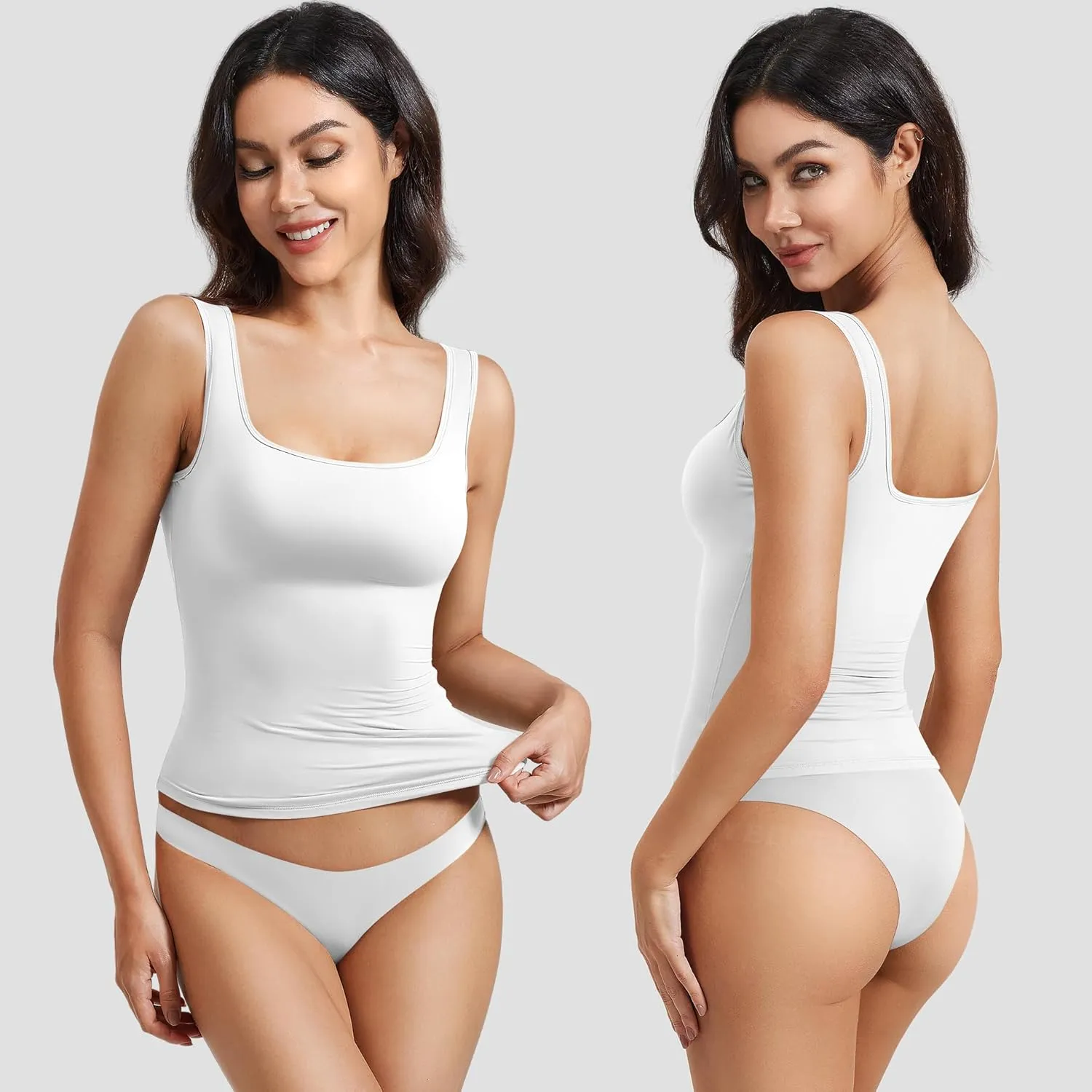 YEOREO Women's Square Neck Tank Top Crisssy Double Lined Slim Fit Sleeveless Workout Gym T Shirts Casual Basic Top