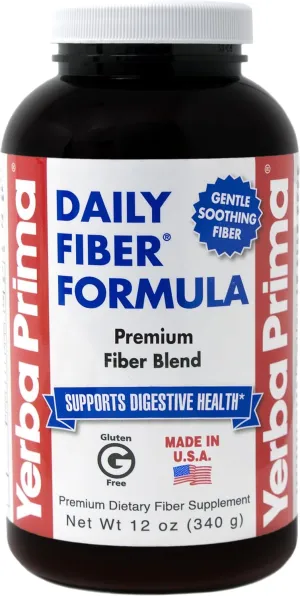 Yerba Prima Daily Fiber Formula Powder - 12 oz - Digestive Support Supplement - Soluble & Insoluble Dietary Fiber Supplement - Vegan, Non-GMO, Gluten-Free