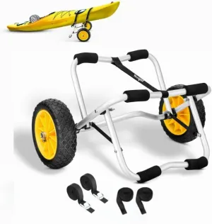 Yes4All Kayak Cart U-Shape Aluminum, 200lbs Capacity Kayak Dolly with 4 Fixing Straps & Thick PU Wheels, Foldable Canoe Cart