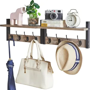 YMYNY Coat Rack Shelf Wall Mounted, Coat Hooks Set of 2, Entryway Coat Hanger with 8 Hooks, 31.5" Wall Floating Shelf with Hat Rack, for Kitchen, Bedroom, Bathroom, Silver Gray UHWS001Y-2