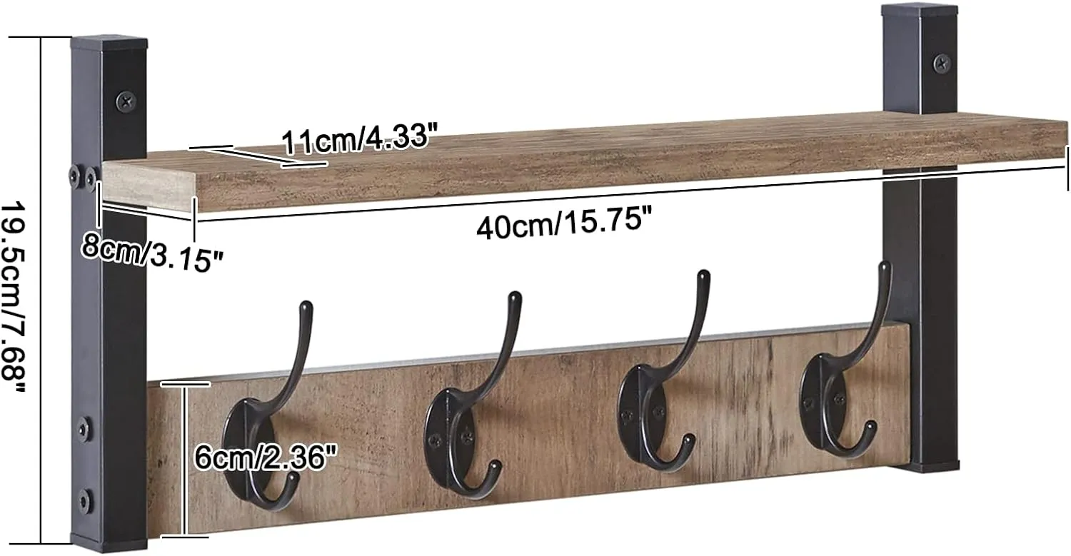 YMYNY Coat Rack Shelf Wall Mounted, Coat Hooks Set of 2, Entryway Coat Hanger with 8 Hooks, 31.5" Wall Floating Shelf with Hat Rack, for Kitchen, Bedroom, Bathroom, Silver Gray UHWS001Y-2