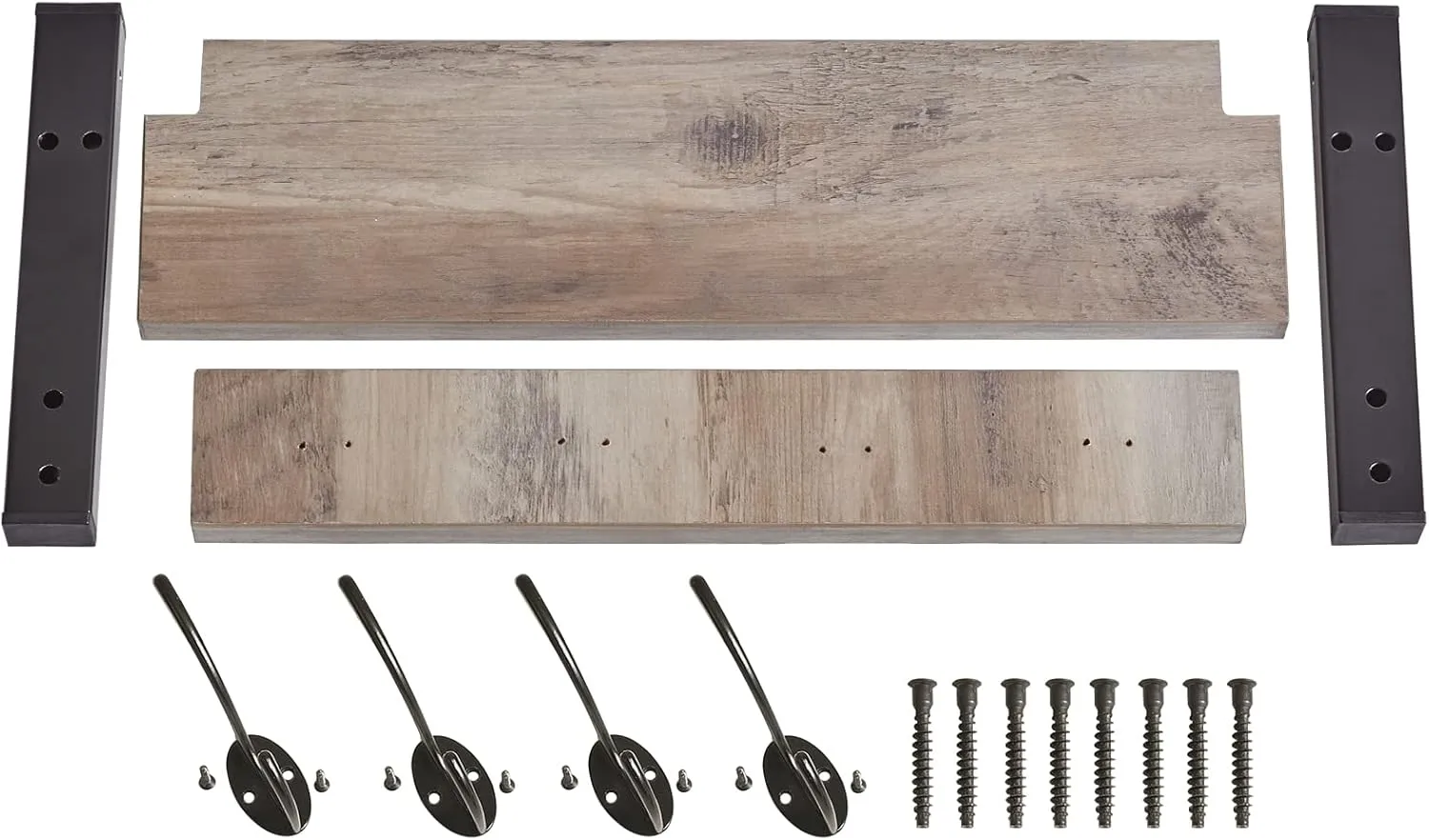 YMYNY Coat Rack Shelf Wall Mounted, Coat Hooks Set of 2, Entryway Coat Hanger with 8 Hooks, 31.5" Wall Floating Shelf with Hat Rack, for Kitchen, Bedroom, Bathroom, Silver Gray UHWS001Y-2