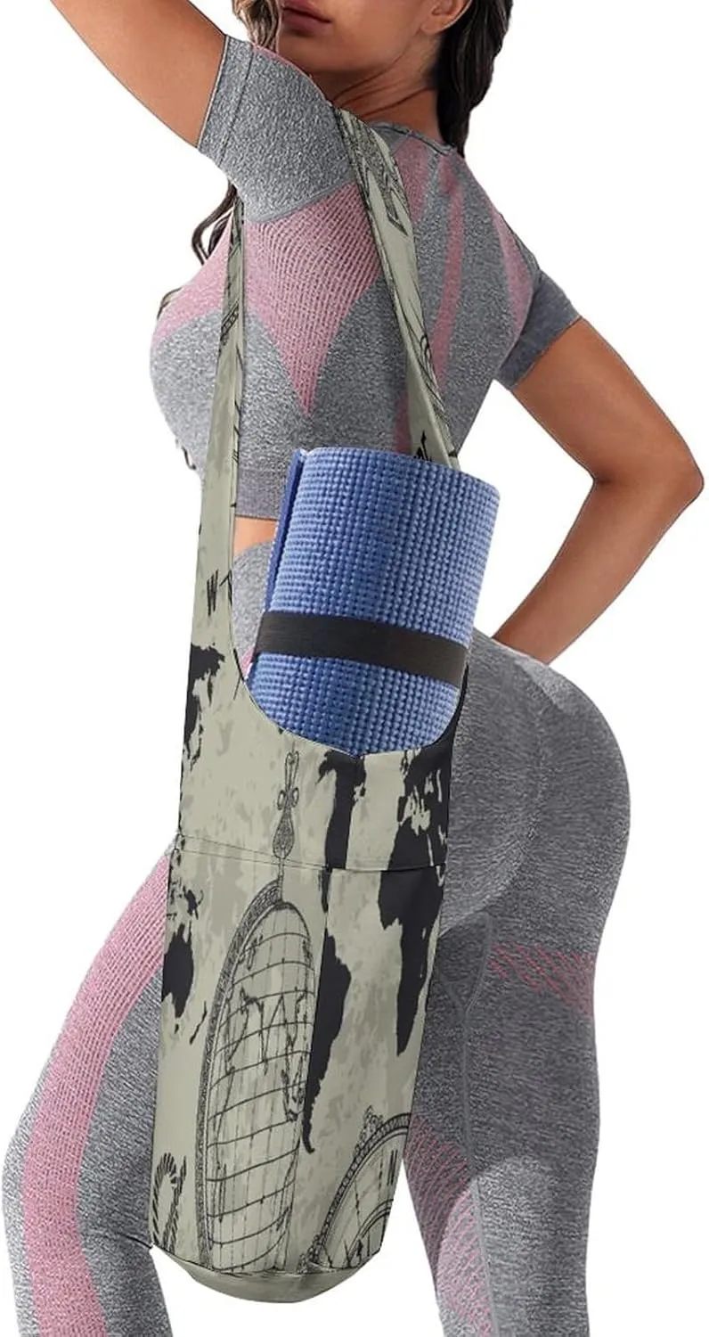 Yoga Mat Bag, Soft Canvas Storage Bag Fashion Mat Bag for Clothes Dorm Organizer with Pocket Shoulder Strap