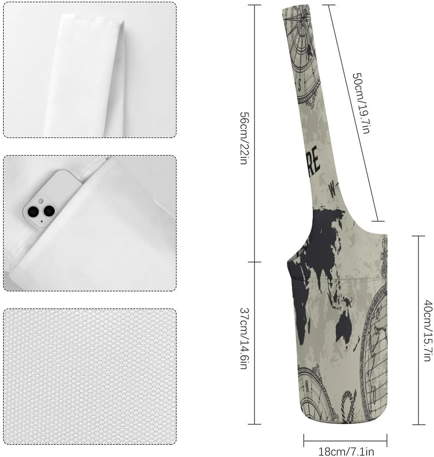Yoga Mat Bag, Soft Canvas Storage Bag Fashion Mat Bag for Clothes Dorm Organizer with Pocket Shoulder Strap