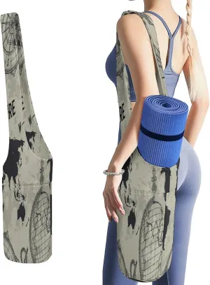 Yoga Mat Bag, Soft Canvas Storage Bag Fashion Mat Bag for Clothes Dorm Organizer with Pocket Shoulder Strap