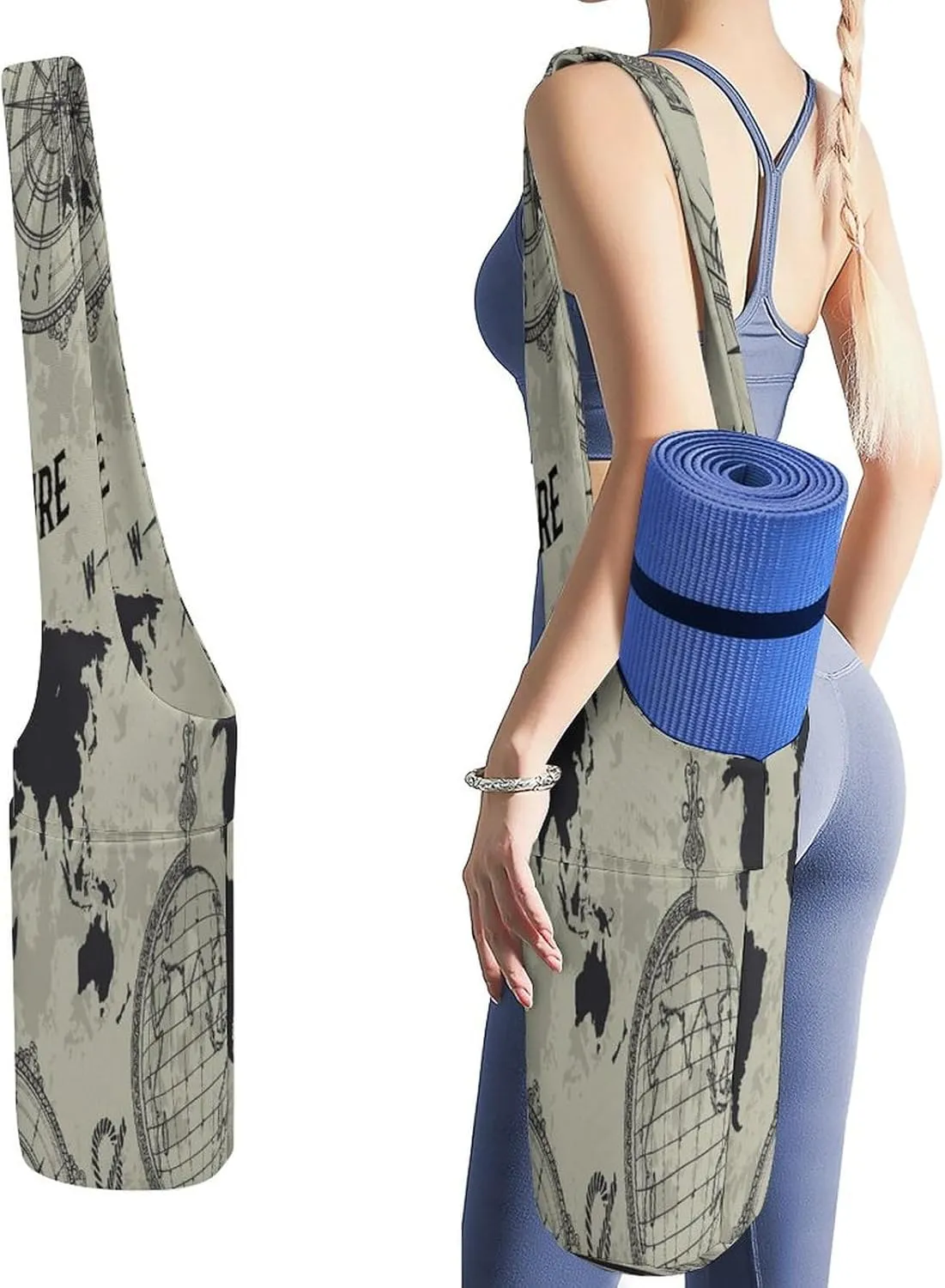 Yoga Mat Bag, Soft Canvas Storage Bag Fashion Mat Bag for Clothes Dorm Organizer with Pocket Shoulder Strap