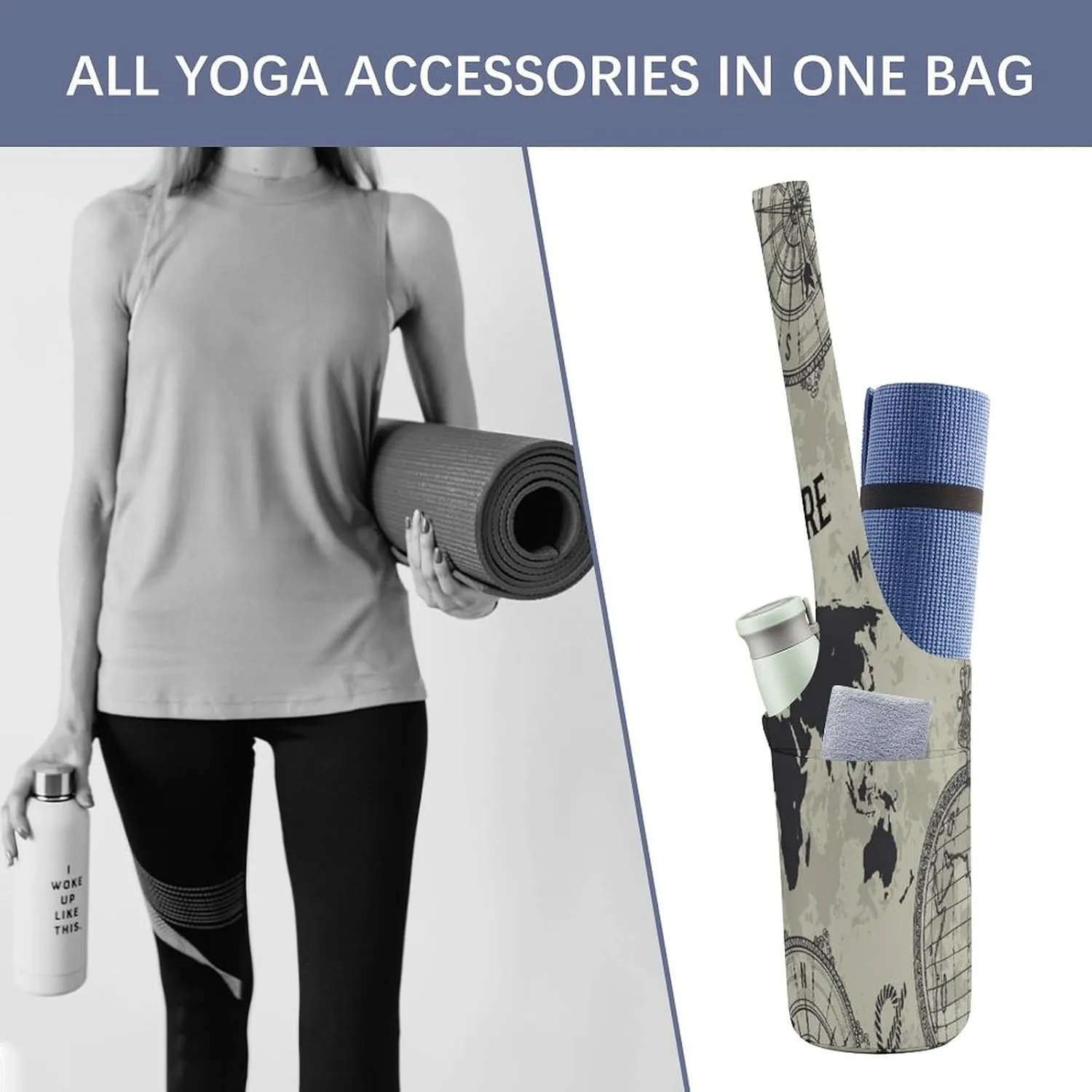 Yoga Mat Bag, Soft Canvas Storage Bag Fashion Mat Bag for Clothes Dorm Organizer with Pocket Shoulder Strap