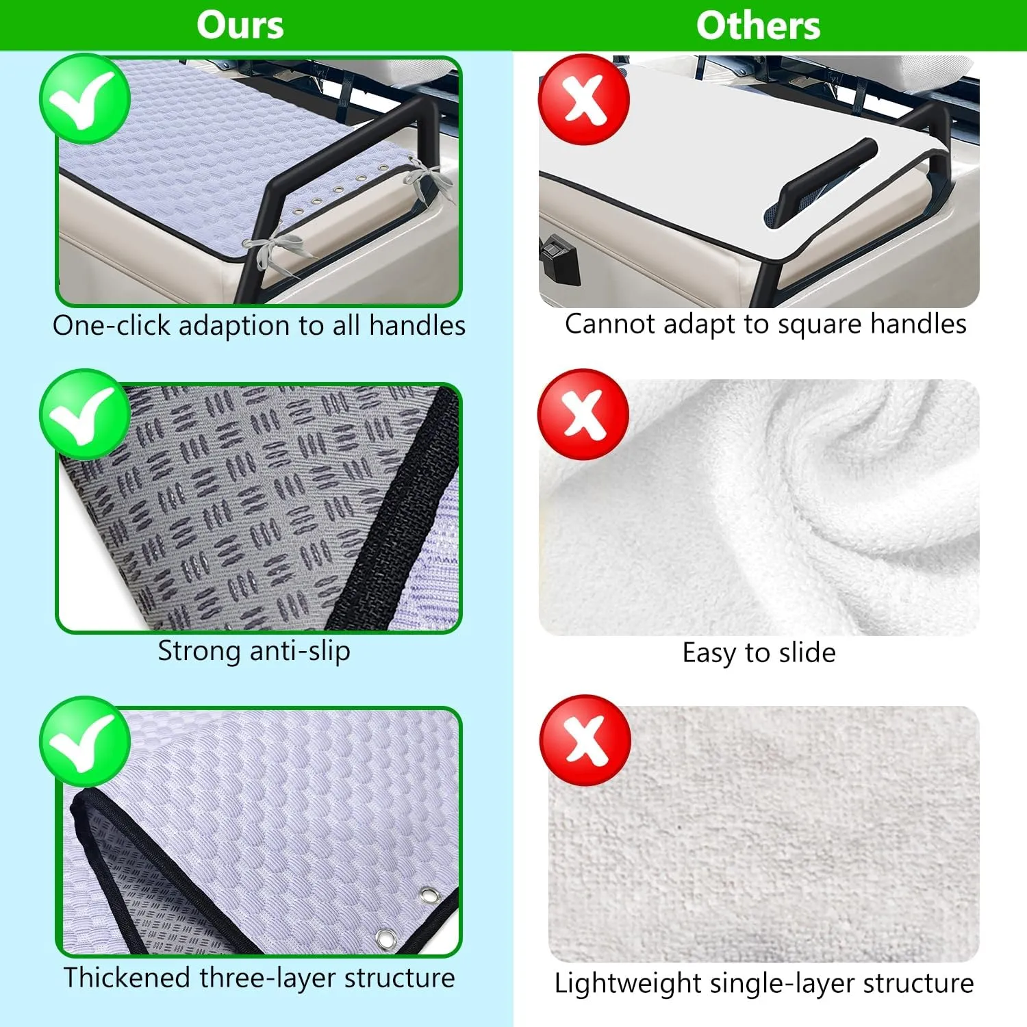 YOKYHOM Golf Cart Seat Covers, Ice Silk Fabric Golf Cart Seat Towel Blanket, Anti-Slip Low Surface   Adaptable Tie Rope Design, Perfect for Yamaha, EZGO, Club Car and More Golf Carts (39''x 22'')