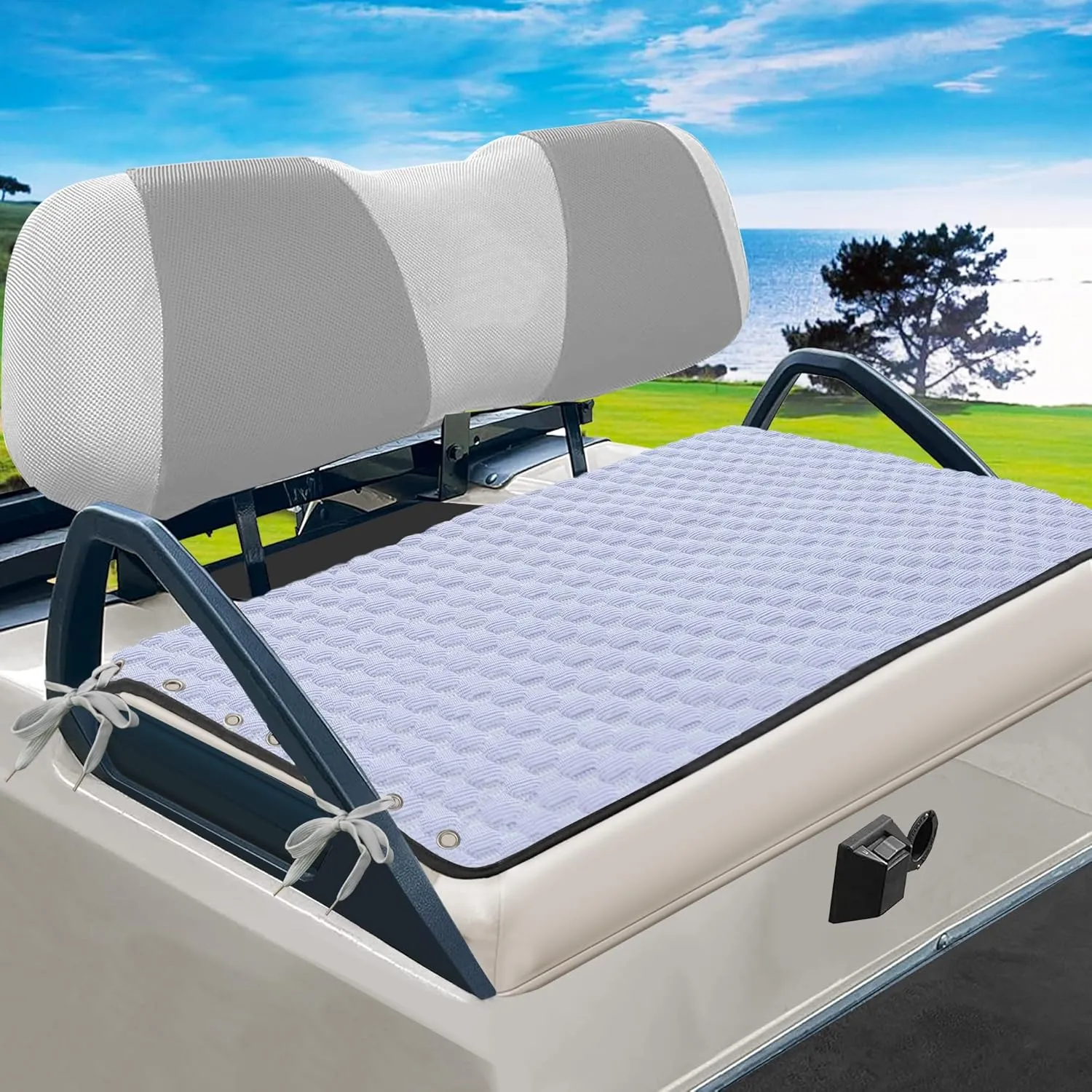 YOKYHOM Golf Cart Seat Covers, Ice Silk Fabric Golf Cart Seat Towel Blanket, Anti-Slip Low Surface   Adaptable Tie Rope Design, Perfect for Yamaha, EZGO, Club Car and More Golf Carts (39''x 22'')