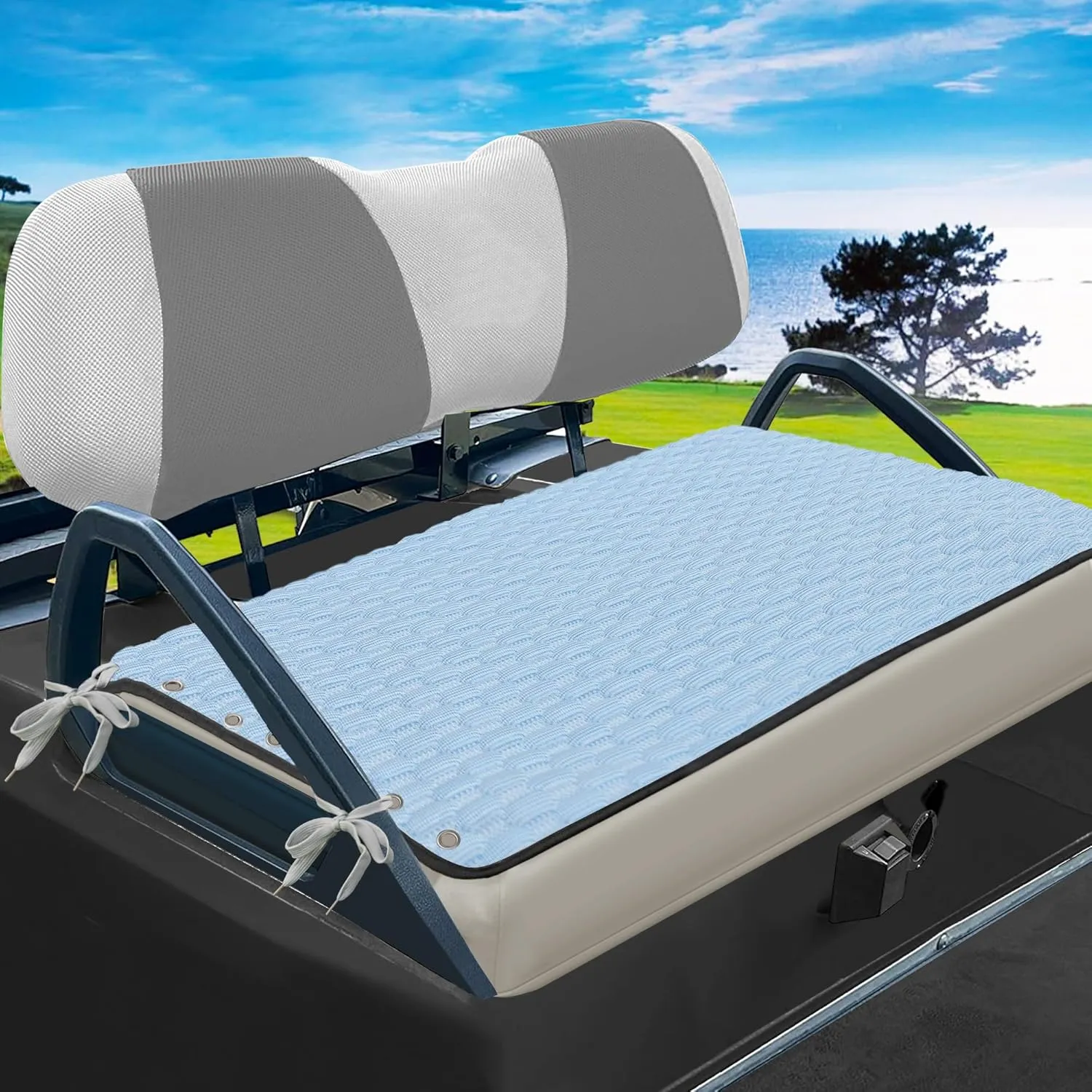 YOKYHOM Golf Cart Seat Covers, Ice Silk Fabric Golf Cart Seat Towel Blanket, Anti-Slip Low Surface   Adaptable Tie Rope Design, Perfect for Yamaha, EZGO, Club Car and More Golf Carts (39''x 22'')