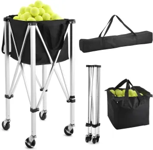 YooKoo Tennis Ball Hopper for 150 Balls, Tennis Ball Basket for Serve Training, Foldable Tennis Ball Cart with Storage Bag, Portable Pickleball Baseball Hopper Basket