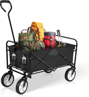 YSSOA Rolling Folding & Rolling Collapsible Garden Cart, Outdoor Camping Wagon Utility with 360 Degree Swivel Wheels & Adjustable Handle, Black 220lbs Weight Capacity (Black)