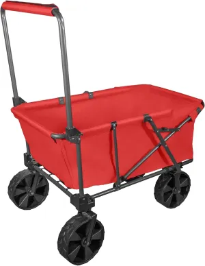 Zenithen Steel Foldable Large Folding Sports Camping Utility Yard Cart Portable Wagon with X-Large All Terrain Wheels, Perfect for Camping, Beach, or Walks, Red