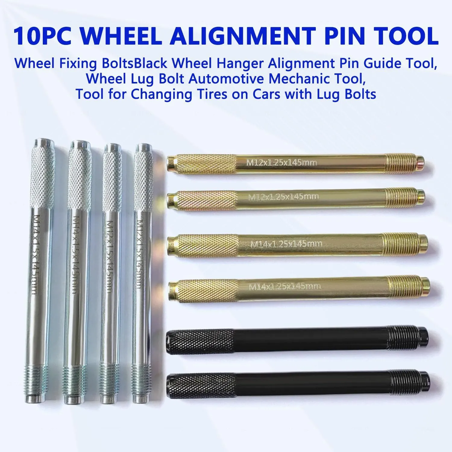 ZKTOOL10PC Wheel Alignment Pin,Wheel Fixing BoltsBlack Wheel Hanger Alignment Pin Guide Tool,Wheel Lug Bolt Automotive Mechanic Tool,Tool for Changing Tires on Cars with Lug Bolts,