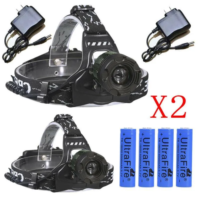 Zoomable Headlamp T6 LED Headlight Flashlight  Charger 18650 Battery