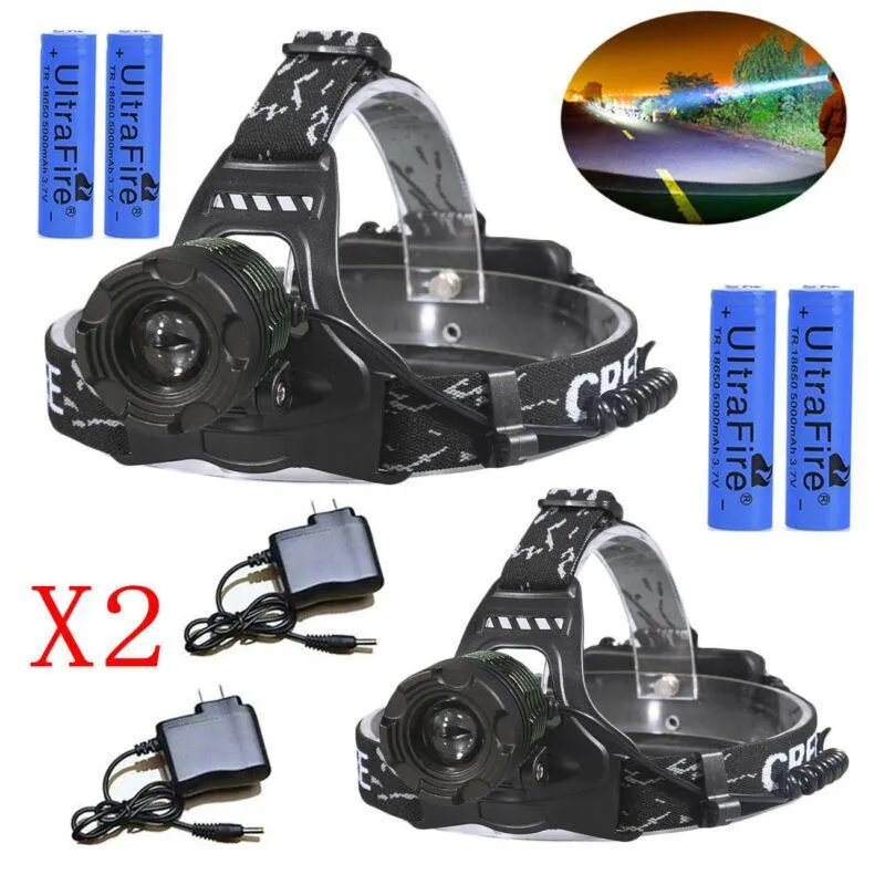 Zoomable Headlamp T6 LED Headlight Flashlight  Charger 18650 Battery