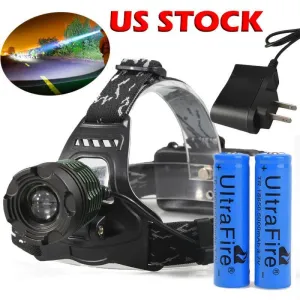 Zoomable Headlamp T6 LED Headlight Flashlight  Charger 18650 Battery