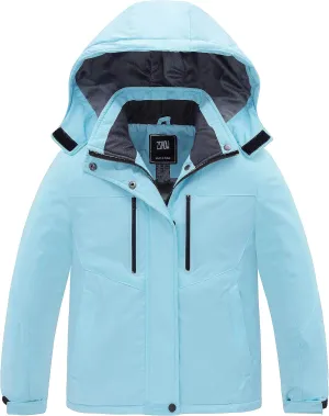 ZSHOW Girls' Ski Jacket Waterproof Fleece Raincoat Windproof Warm Winter Coat with Detachable Hood