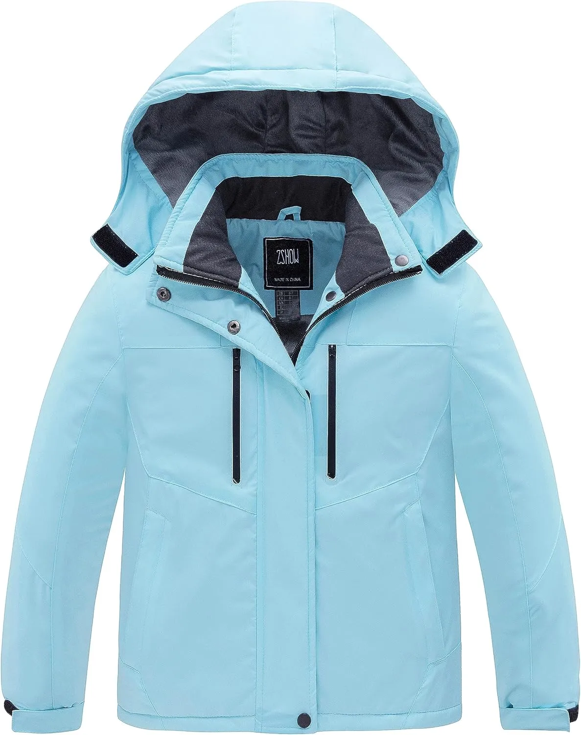 ZSHOW Girls' Ski Jacket Waterproof Fleece Raincoat Windproof Warm Winter Coat with Detachable Hood