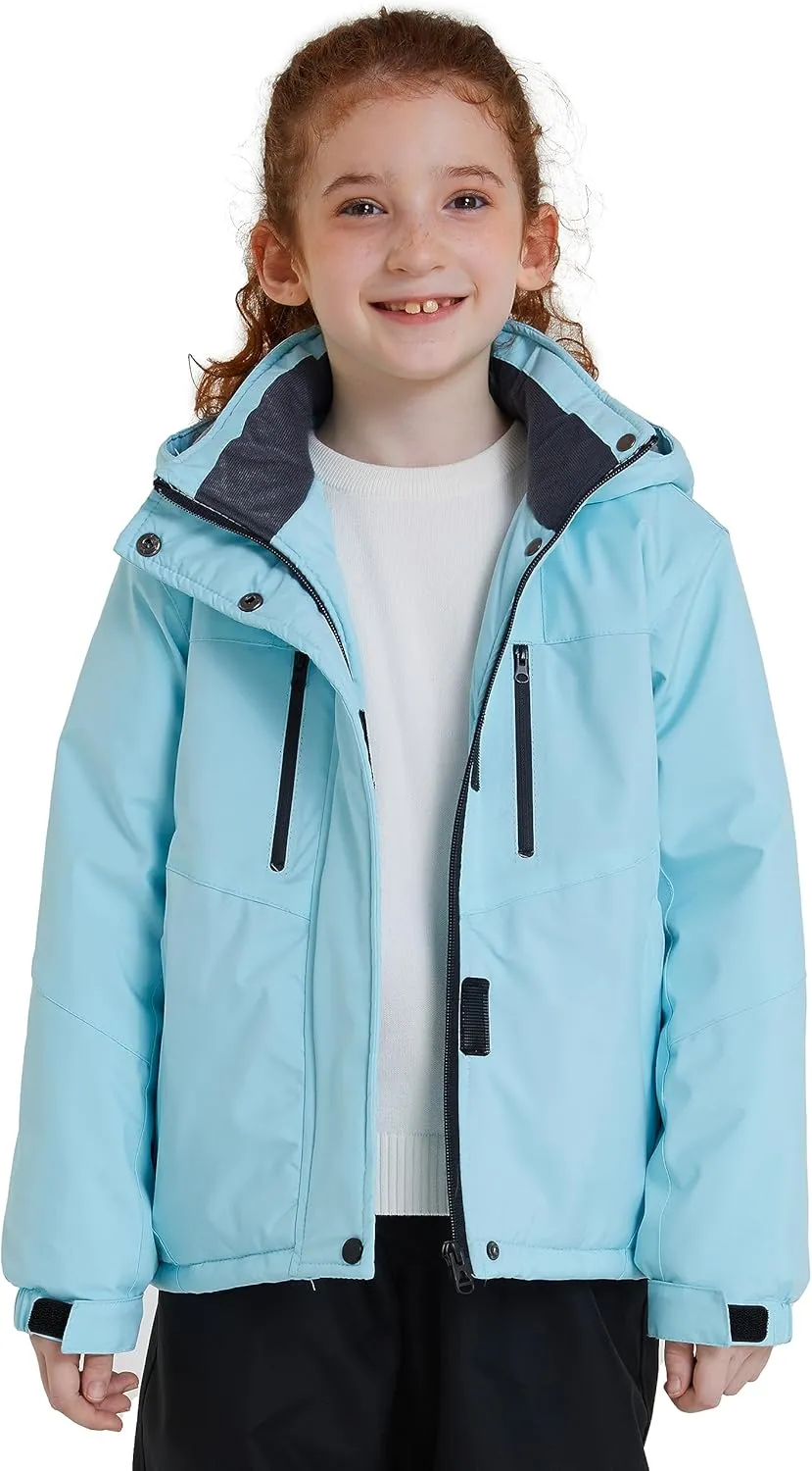 ZSHOW Girls' Ski Jacket Waterproof Fleece Raincoat Windproof Warm Winter Coat with Detachable Hood