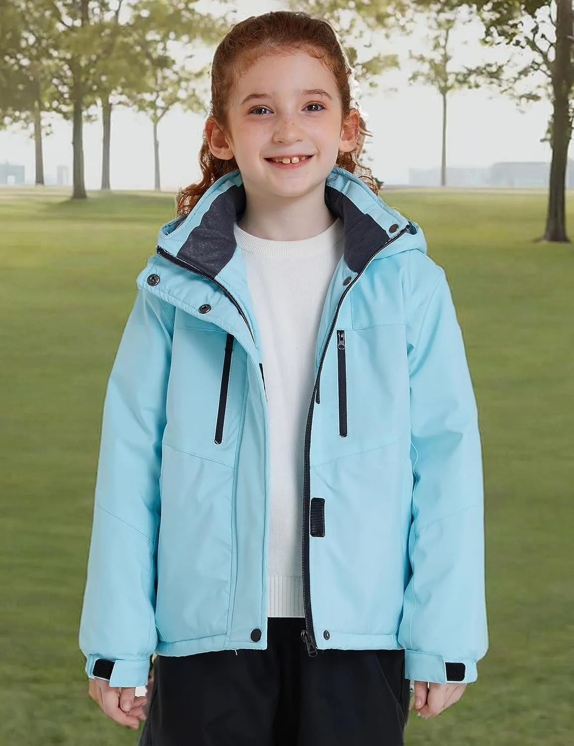 ZSHOW Girls' Ski Jacket Waterproof Fleece Raincoat Windproof Warm Winter Coat with Detachable Hood