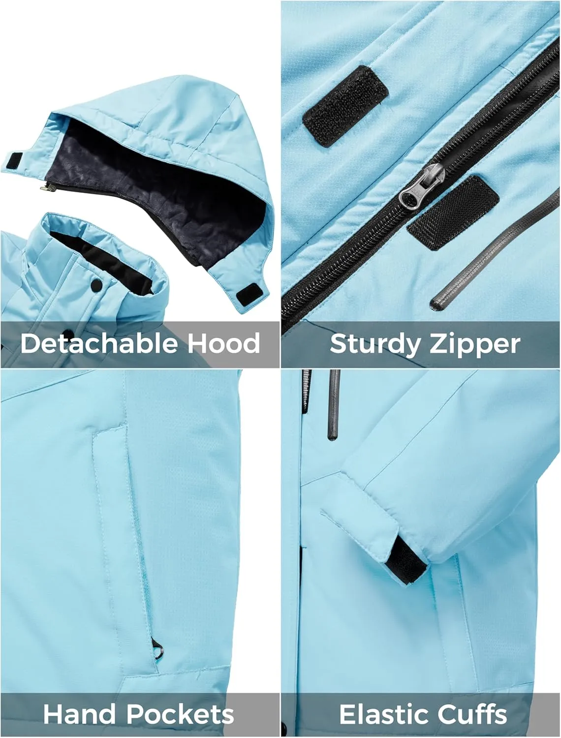 ZSHOW Girls' Ski Jacket Waterproof Fleece Raincoat Windproof Warm Winter Coat with Detachable Hood