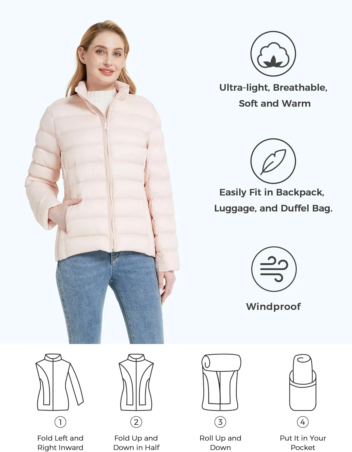 ZSHOW Women's Packable Puffer Jacket Windproof Lightweight Winter Coat