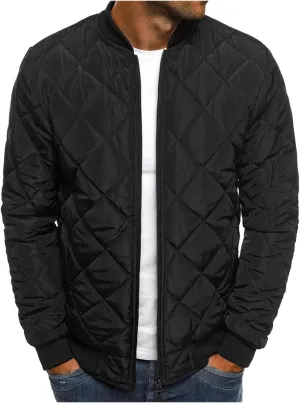 ZWRXW Bomber Jackets for Men Diamond Quilted Puffer Down Jacket Full Zip Lightweight Varsity Padded Coat Winter Warm Outwear